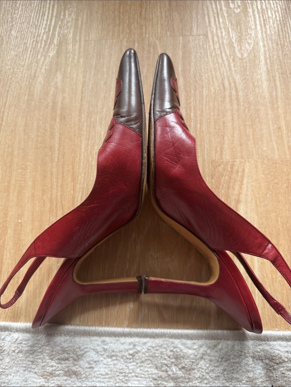 CHANEL Camelia 2001 Burgundy and Brown Floral Slingback Heels 39.5 - Picture 5 of 5